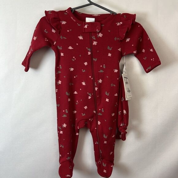 Nordstrom Red print holiday footie with headband NWT - Picture 4 of 13